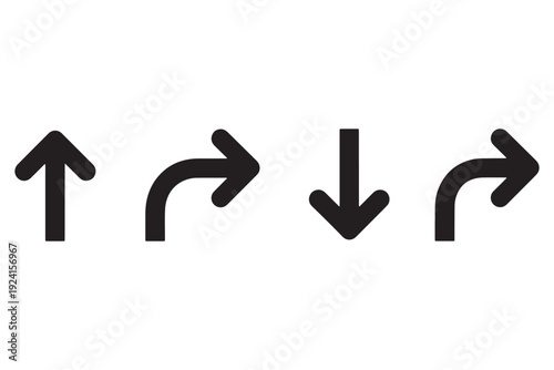 A set of four black directional arrows on a white background