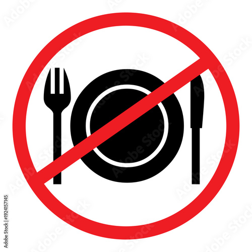 No Eating Allowed Sign with Fork and Knife.