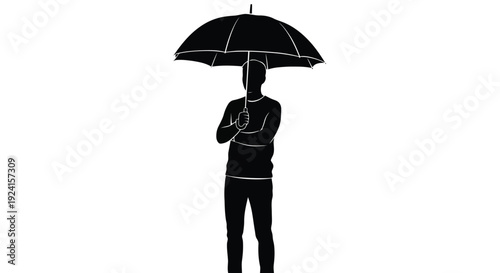 Silhouette of a person holding an umbrella.