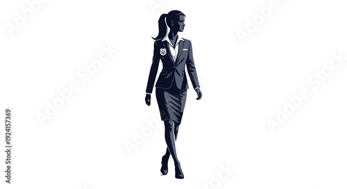 Silhouette of a confident businesswoman walking forward.