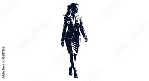 Silhouette of a confident businesswoman walking forward.