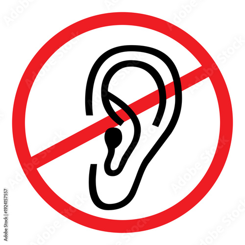 No Listening Symbol, Prohibition of Sound, Silence Sign.