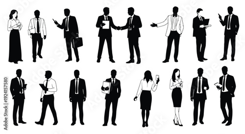 Collection of Business People Silhouettes in Various Poses.