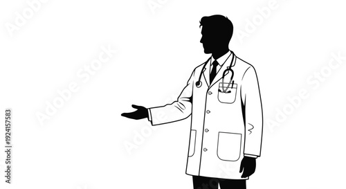 Doctor in White Coat with Stethoscope Offering Assistance.