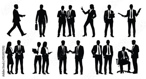 Collection of Business People Silhouettes in Various Poses.