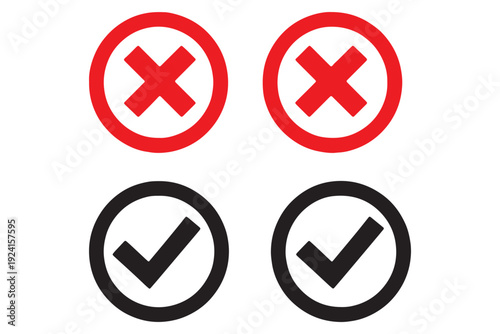A graphic illustration of checkmarks and crosses on a white background