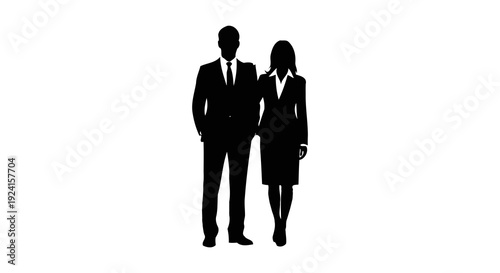 Silhouette of a professional man and woman standing together.