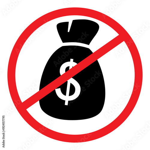 No Money Symbol Icon, Prohibition of Financial Transactions.