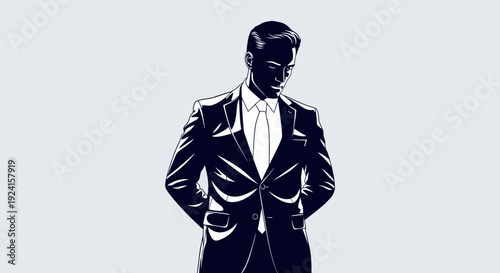 Elegant Man in Sharp Suit Standing Confidently.