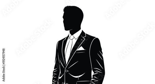 Silhouette of a Man in a Sharp Suit Looking Sideways.