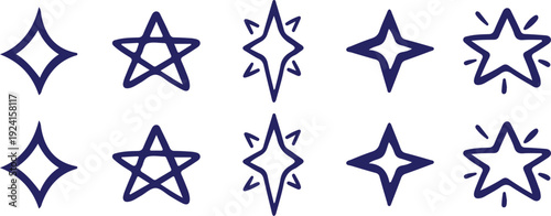 hand drawn bule star icon set vector illustration 