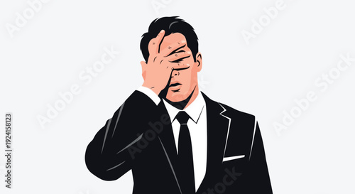 Man in Suit Facepalming in Frustration and Disappointment.