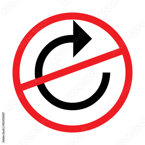 No Refresh Symbol Icon, Circular Arrow with Red Slash.