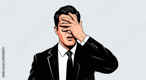 Man in Suit Facepalming in Frustration and Disappointment.