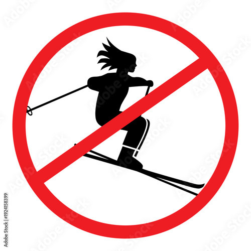 No Skiing Sign, Prohibition Symbol, Winter Sports Ban.