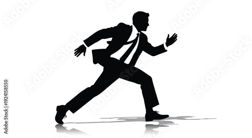 Silhouette of a businessman running with determination.