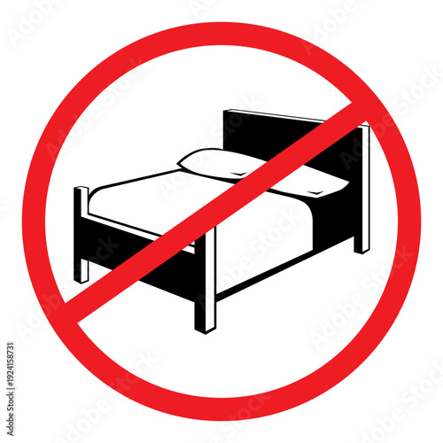 No Sleeping Allowed Sign Bed Forbidden Symbol.