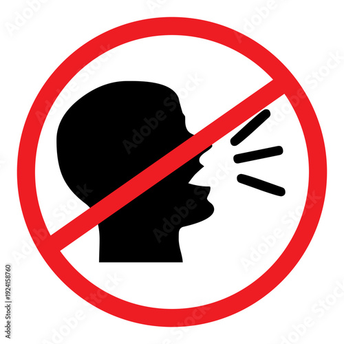 No Talking Sign, Silence Required, Quiet Zone Symbol.