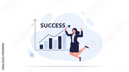 Businesswoman celebrating success with upward trending graph