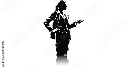 Silhouette of a confident businesswoman standing with hand on hip.
