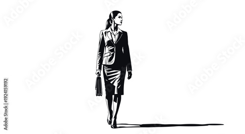 Professional Woman Walking Confidently with Briefcase.