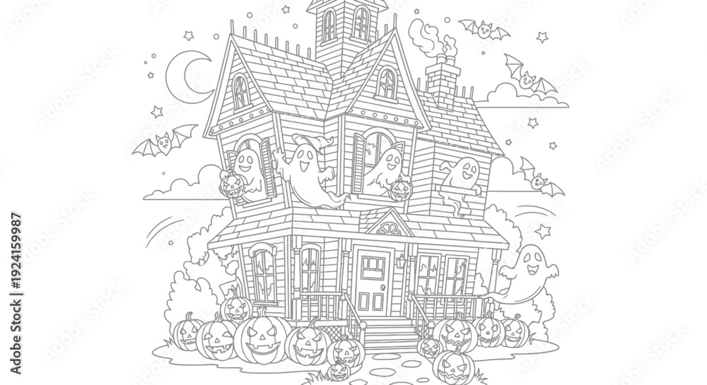 Naklejka premium Spooky House Illustration with Fantasy Elements.