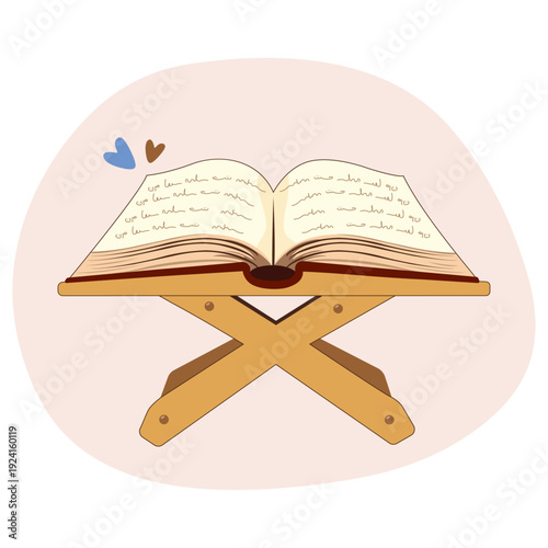Open Quran on Wooden Stand with Heart for Ramadan Islamic Design
