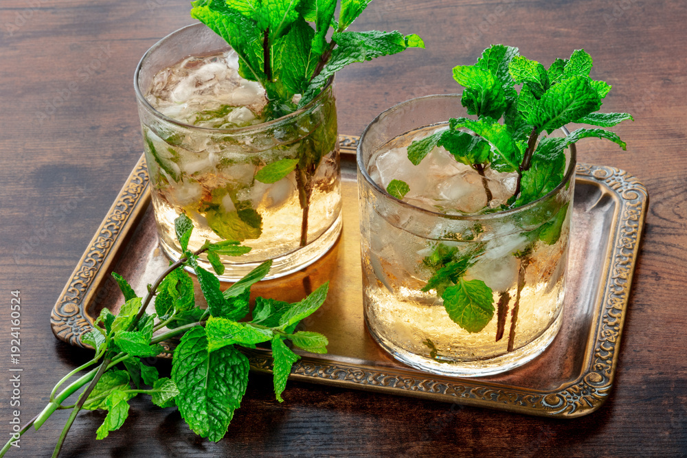 custom made wallpaper toronto digitalMint Julep, the classic Kentucky Derby cocktail, with fresh mint and crushed ice, refreshing summer drinks on a tray