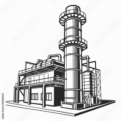 A tall industrial building with a tower