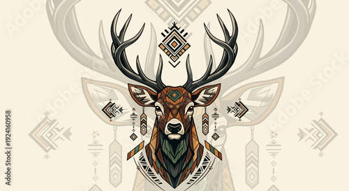 Illustration of Deer Head with Antlers.