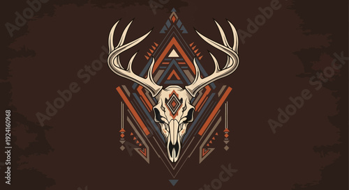 Deer Skull with Antlers Tribal Design.