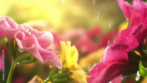 Vibrant Flowers Flourish Under Sunlight in Tranquil Garden Scene