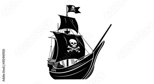 Pirate Ship with Jolly Roger Sailing.