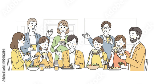 Family Gathering Around Dinner Table Together.