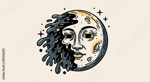 Illustration of Moon with Human Face.