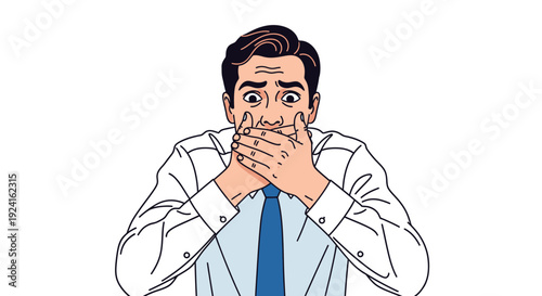Man Covering Mouth in Surprise or Shock.