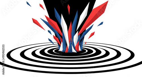 Abstract geometric design with red white and blue elements emerging