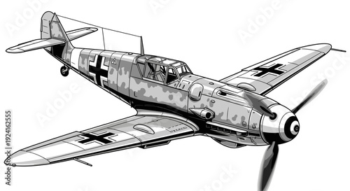 German World War Two Fighter Plane Illustration.