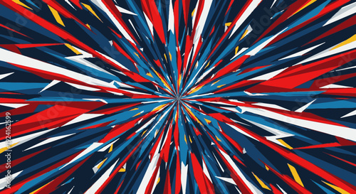 Abstract geometric burst design with red white and blue color scheme