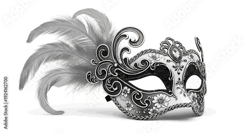 Ornate Venetian Mask with Feather Decoration.