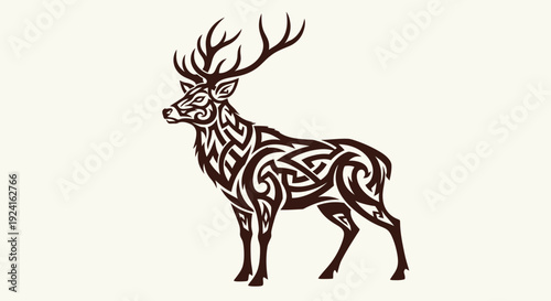 Intricate Deer Illustration with Swirling Patterns.