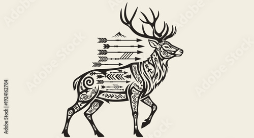Intricately Designed Deer with Antlers Illustration.