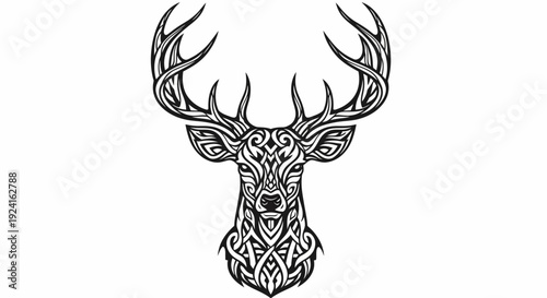 Deer Head with Intricate Antlers and Patterns.