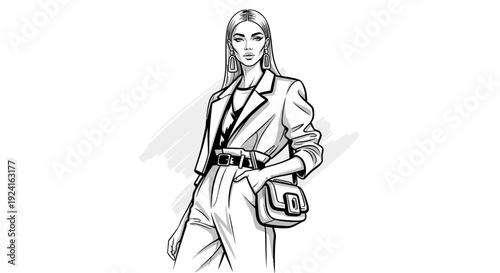 Fashionable Woman with Handbag Illustration.