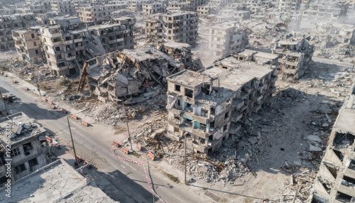 Obraz w ramie War destroying urban structure in jobar damascus syria