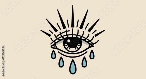 Crying Eye with Tears and Sun Rays.