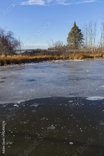 Frozen Astotin Lake in Autumn