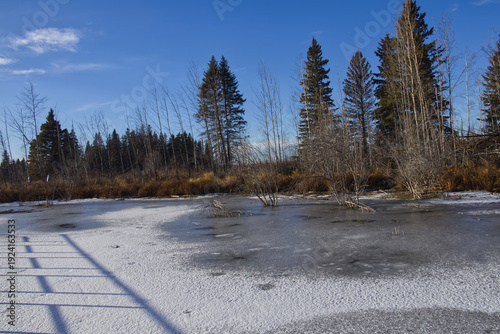 Frozen Astotin Lake in Autumn