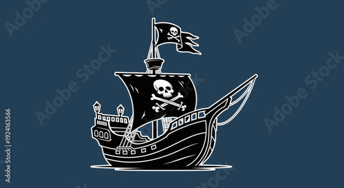 Pirate Ship with Jolly Roger Flag.