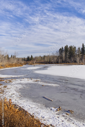 Frozen Astotin Lake in Autumn